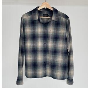 Pendleton Made in USA Wool Blue Plaid Button Up Mens Shirt Sz L Lodge One Pocket